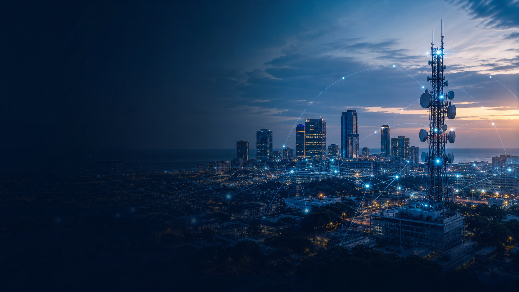 Dar es Salaam technology infrastructure and connected city network at dusk